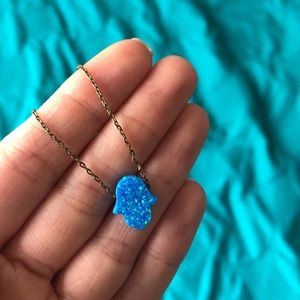 Blue Opal Hamsa Hand Necklace